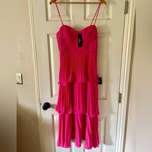 NWT Lulu’s Cascading Crush Hot Pink Tiered Midi Dress